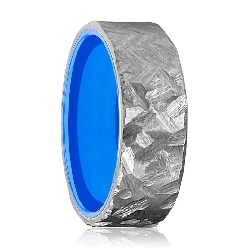 stackable silver rings for women-BIGBLUE | Blue Ring, Silver Titanium Ring, Hammered, Flat