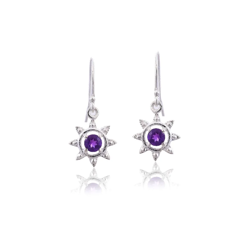 crystal earrings for women-Silver Mountain 925 Silver Amethyst hook Earring