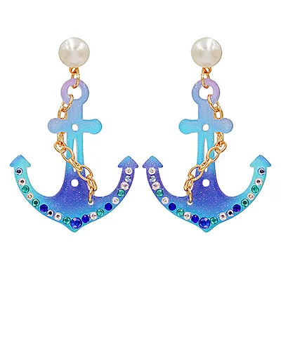 vintage-inspired earrings for women-Tie Dye Anchor Dangle Earrings