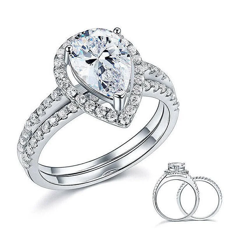 diamond engagement rings-2 Carat Pear Cut Created Diamond Engagement Ring Set