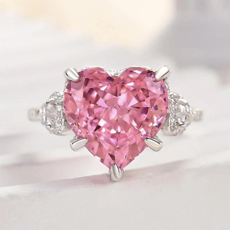 round cut engagement rings-5.0 CT Pink Heart Cut Simulated Diamonds Engagement Ring