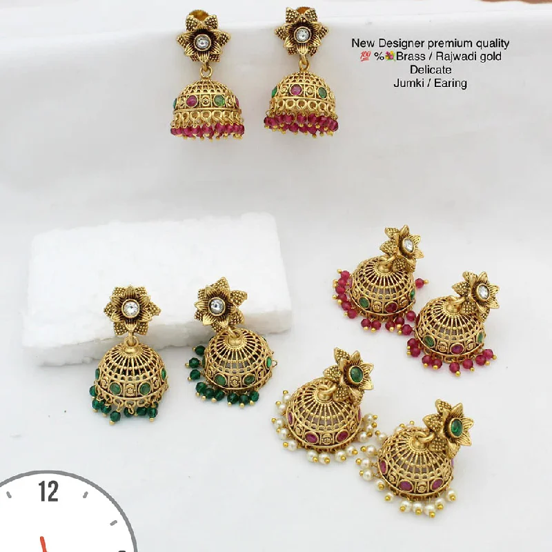 unique earrings for women-Manisha Jewellery Gold Plated Pota Stone Jhumki Earrings