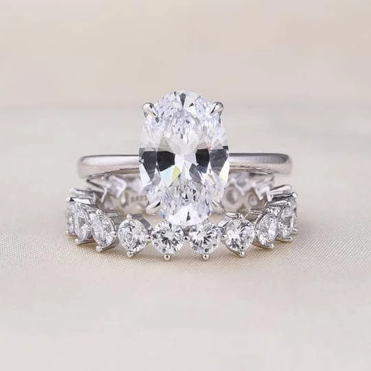 wedding engagement rings for women-Oval Cut Simulated Diamond Solitaire Wedding Set