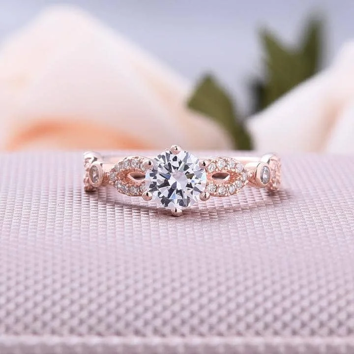 bridal engagement rings-Rose Gold Round Cut Engagement Ring