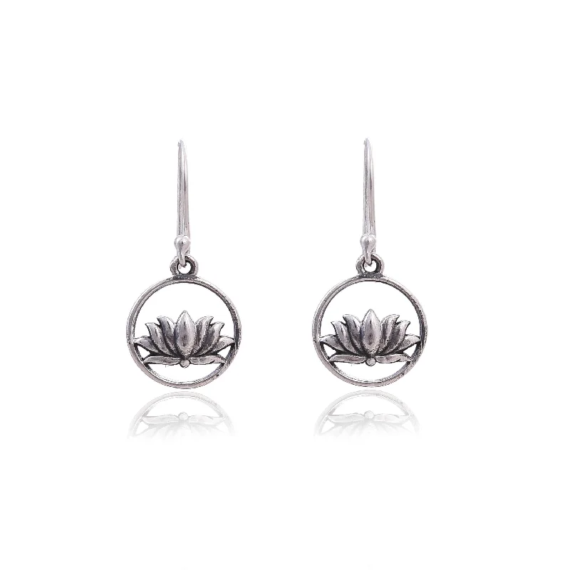 luxury pearl earrings for women-Silver Mountain Silver 925 Lotus Hook Earring