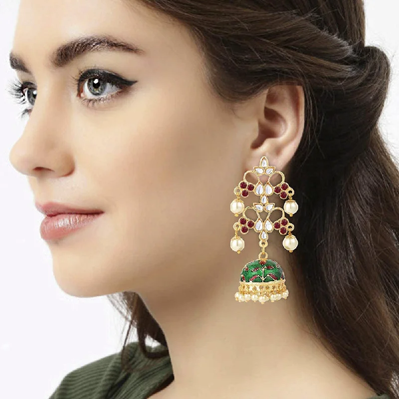 luxury diamond earrings for women-Etnico Women's Metal Gold Plated Metal and Pearl Jhumki Earrings (E2852MG)