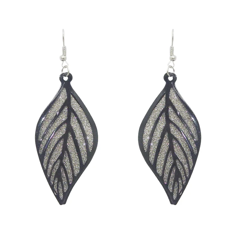 heart-shaped earrings for women-Urthn Black Plated Leaf Design Dangler Earrings - 1307925