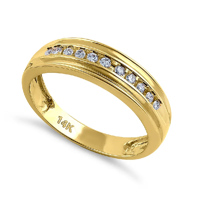 round cut engagement rings-Solid 14K Yellow Gold Half Eternity Men's 0.21 ct. Diamond Band