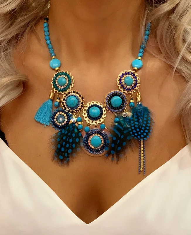 chakra necklaces for women-Blue Mykonos Statement Necklace