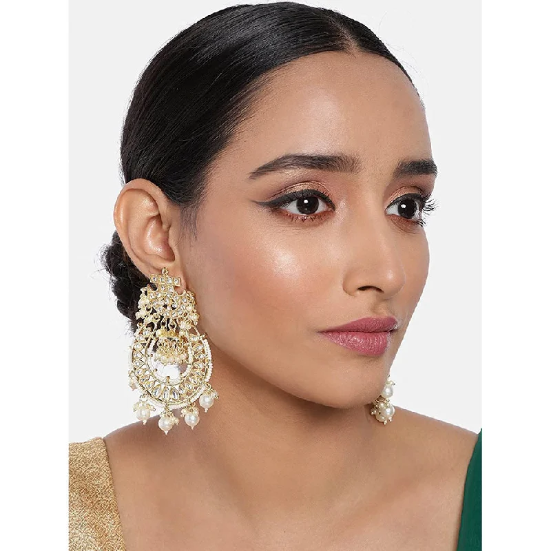 multi-colored earrings for women-Etnico 18K Gold Plated Kundan & Pearl Traditional Handcrafted Jhumki Earrings for Women/Girls (E2793W)