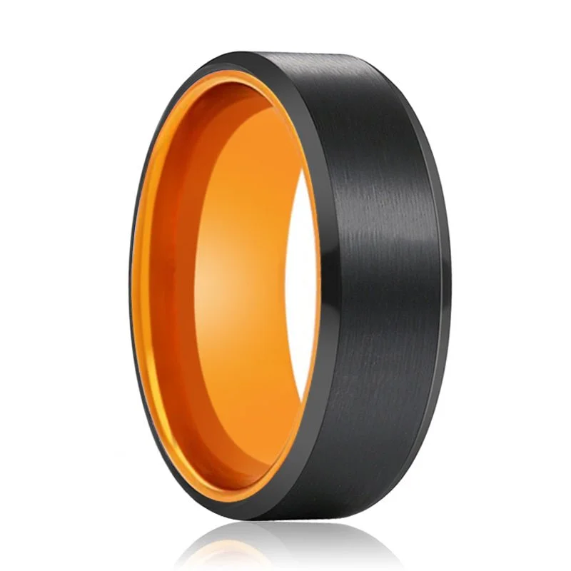 sapphire engagement rings for women-GARFIELD | Orange Ring, Black Tungsten Ring, Brushed, Beveled