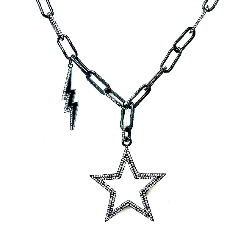 eternity necklaces for women-Black Plated Zirconia Star Necklace