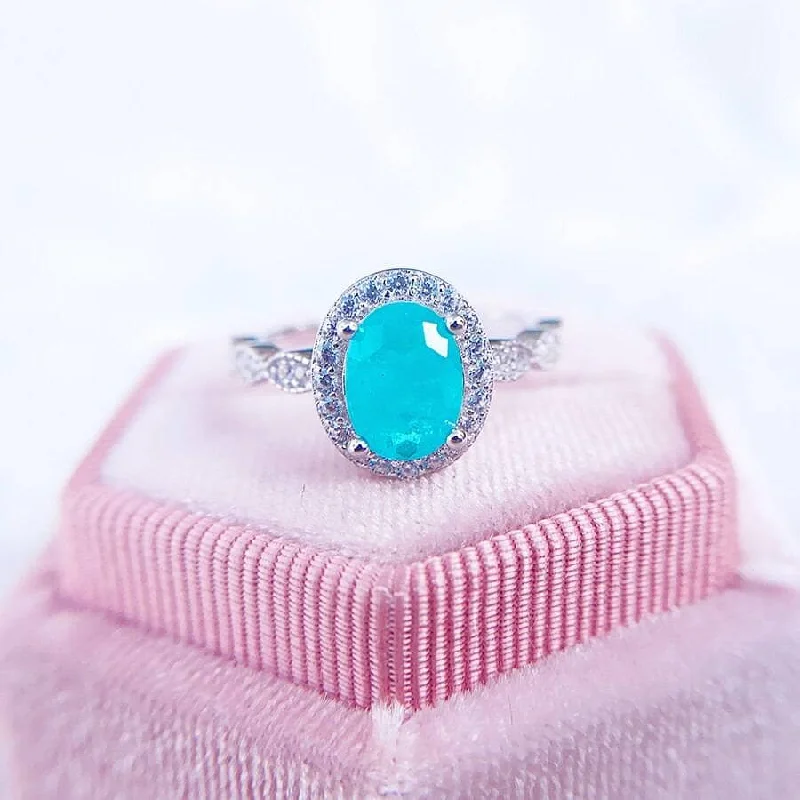 engagement rings with gemstones-Oval Cut Paraiba Tourmaline Engagement Ring