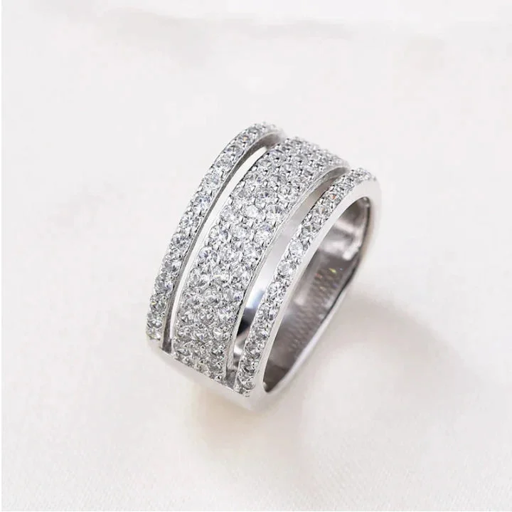 classic engagement rings-Wide Pave Women's Wedding Band In White Gold