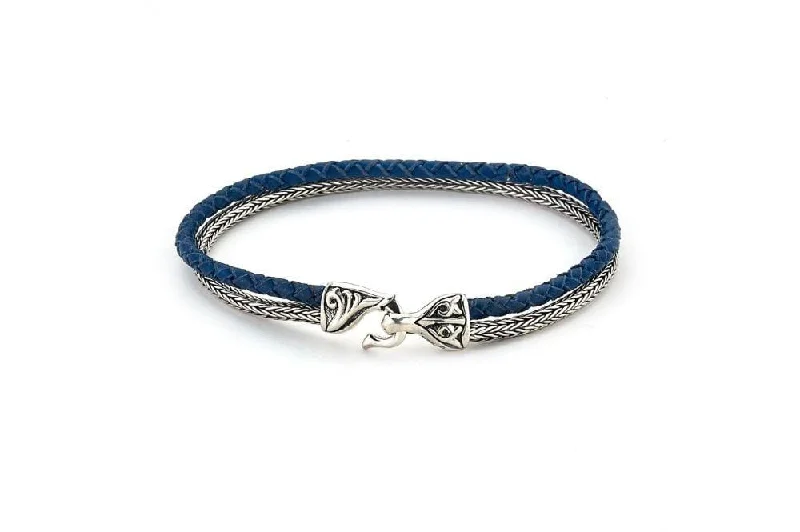 silver bangles for women-Latitude Bracelet- Blue Leather