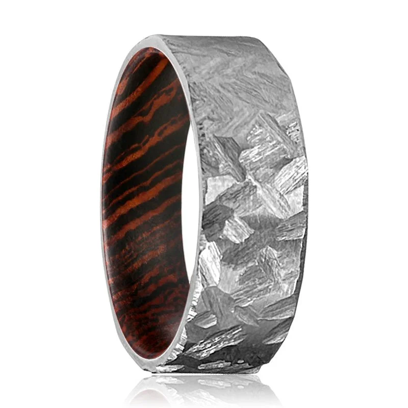 intricate rings for women-MEADOW | Wenge Wood, Silver Titanium Ring, Hammered, Flat