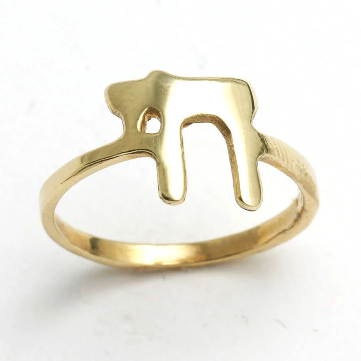 affordable rings for women-14k Yellow gold Chai Ring Judaica Modern