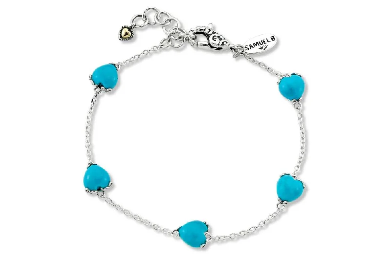 silver cuff bangles for women-Glow Heart Bracelet- Turquoise