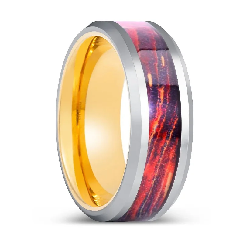 classic rings for women-AURORIX | Gold Ring, Silver Tungsten Ring, Galaxy Wood Inlay, Beveled Edge