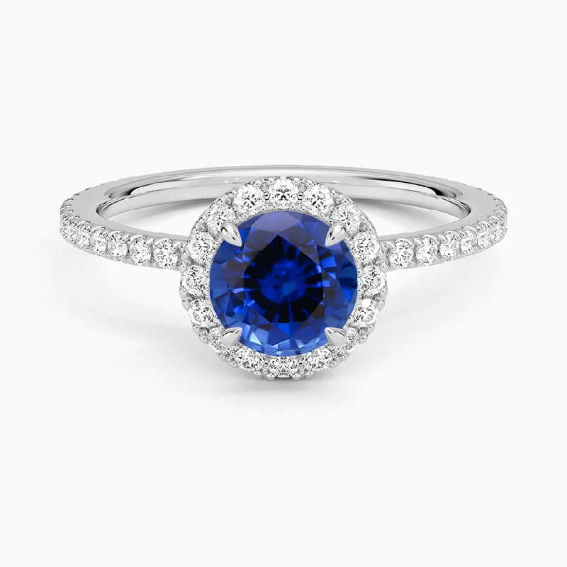 solitaire engagement rings for brides-Classic Halo Round Cut Blue Sapphire Engagement Ring