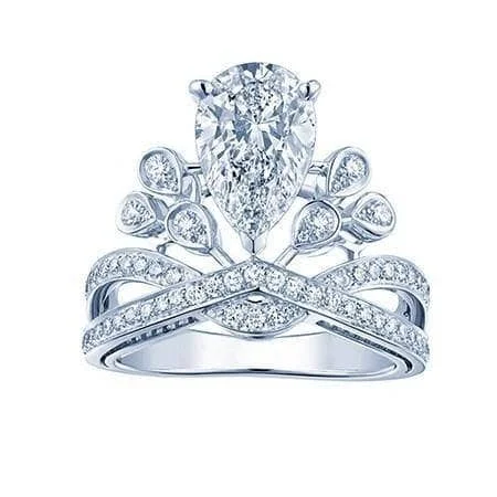 round cut engagement rings-Created Diamond Ring Handmade Crown