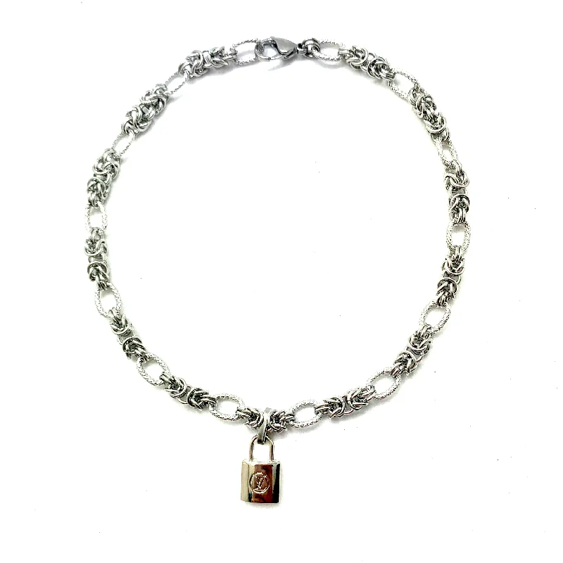 modern necklaces for women-Vintage LV Lock Silver Re-Worked Necklace