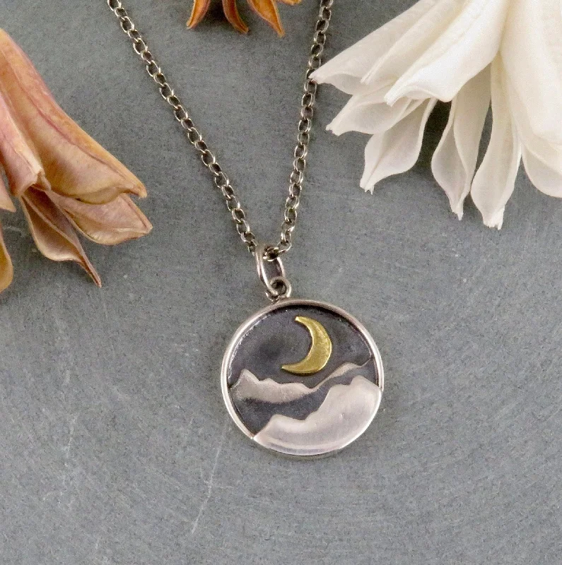 wedding necklaces for women-Moon and Mountains Disc Necklace