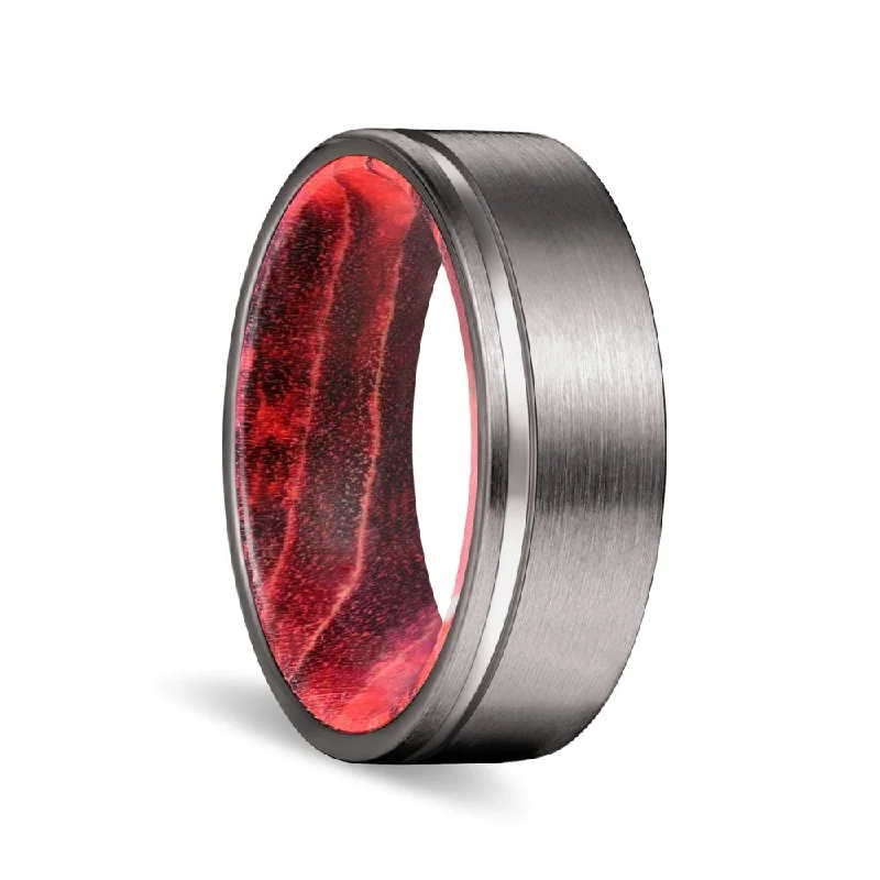 vintage rings for women-GLEASON | Black & Red Wood, Gunmetal Tungsten Offset Groove