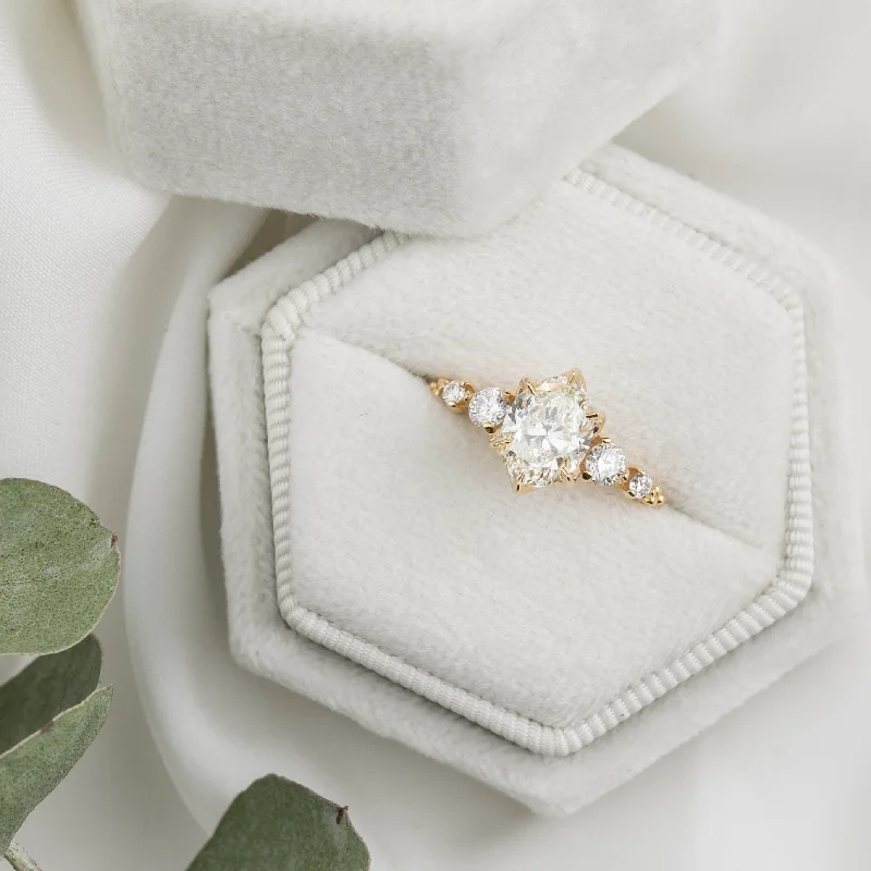 white diamond engagement rings-Estel Fleur Grand Ring, GIA Certified 1.20ct Oval Diamond, 14k Yellow Gold (One of a kind)