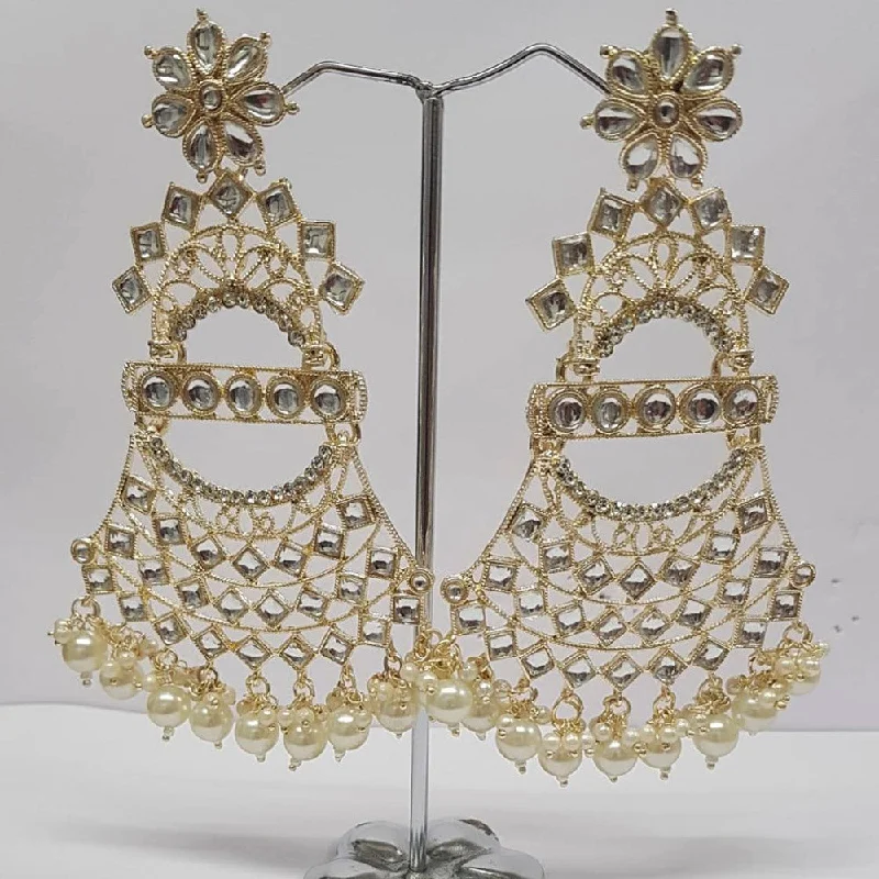 geometric earrings for women-Shreeji Kundan Stone Gold Plated Dangler Earrings - ShreejiEar49