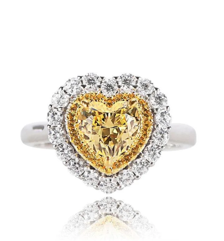 affordable diamond engagement rings-1.5 Carat Halo Heart Shaped Yellow Sapphire Engagement Ring