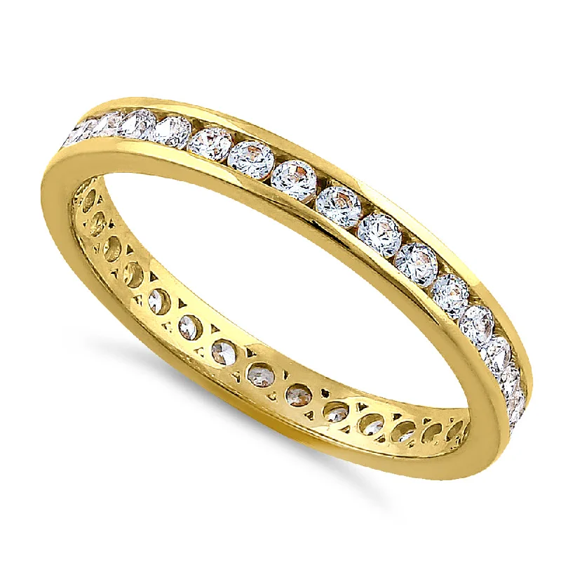 emerald cut engagement rings-Solid 14K Yellow Gold Stackable Eternity Round Diamond Band