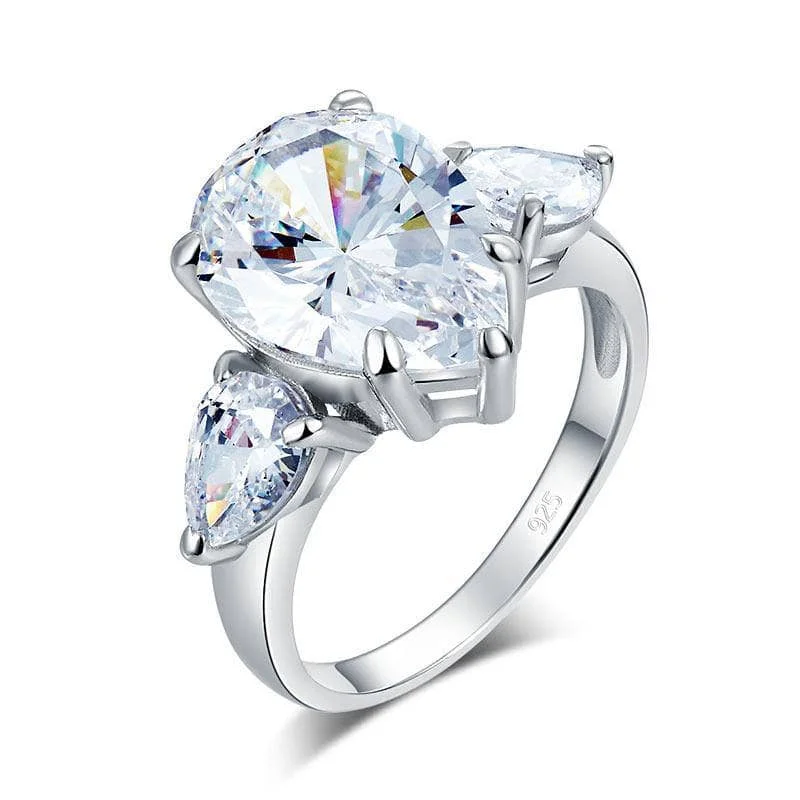 unique diamond engagement rings-Created Diamond Pear Cut 4 Carat Three-Stone Ring