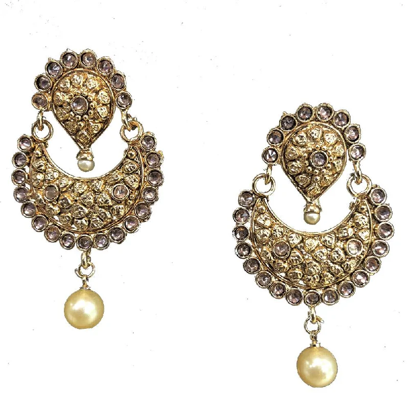 sterling silver earrings for women-Shreeji Brown Kundan Gold Plated Dangler Earrings - SE_695