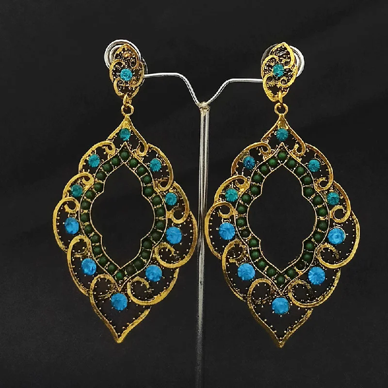 luxury earrings for women-Kriaa Gold Plated Blue & Green Austrian Stone Dangler earrings