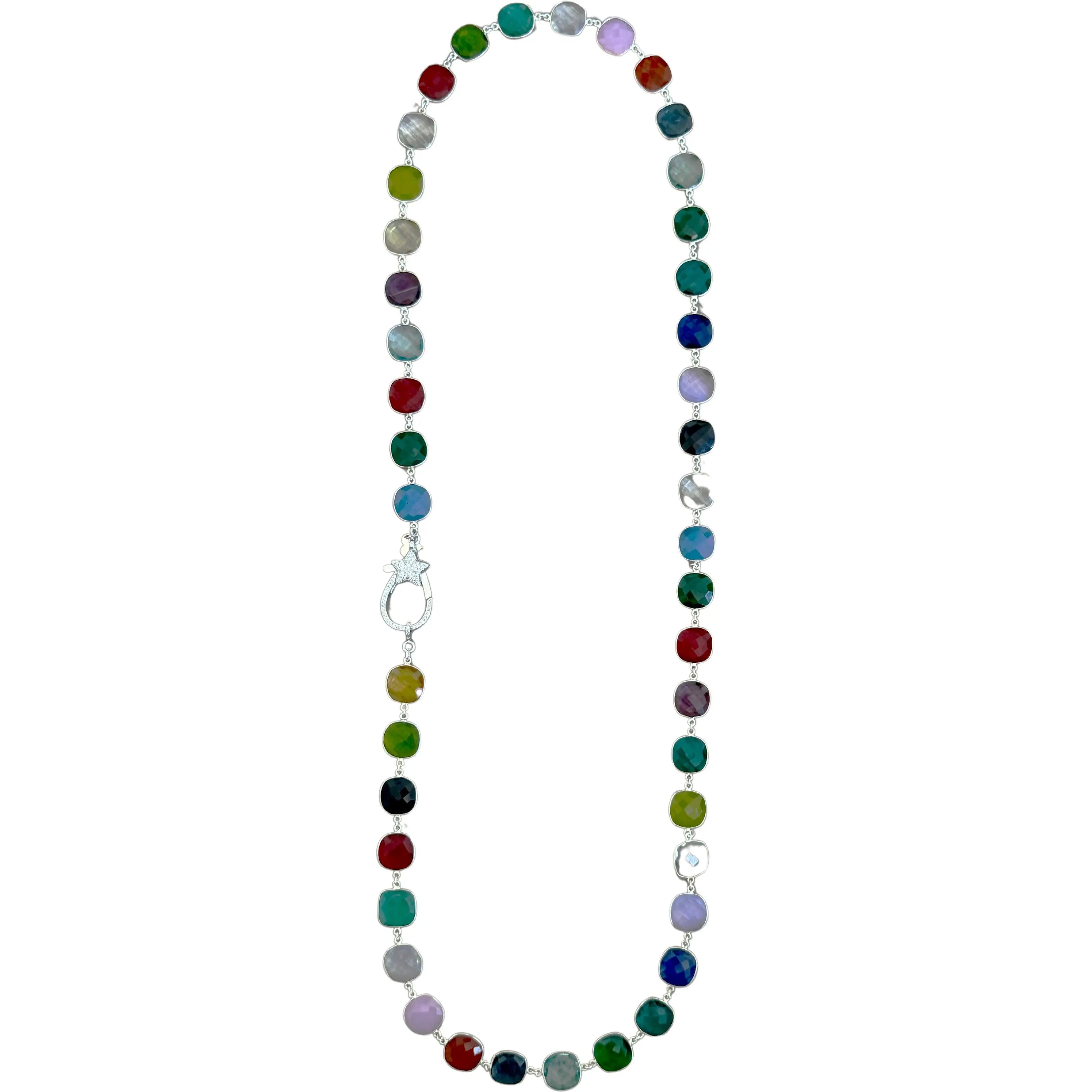 geometric necklaces for women-Positano Gemstone Necklace - Silver