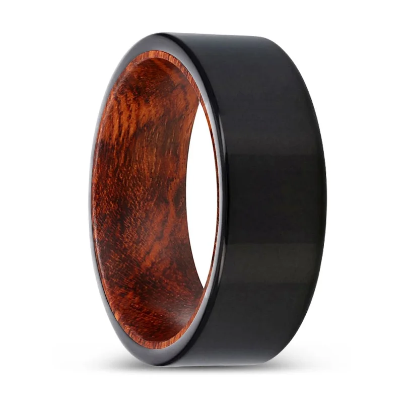 beautiful sapphire rings for women-WOOLEY | Snake Wood, Black Tungsten Ring, Shiny, Flat