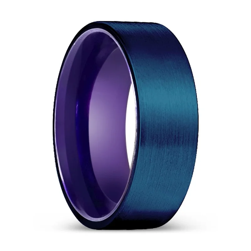 unique diamond rings for women-LEVIAN | Purple Ring, Blue Tungsten Ring, Brushed, Flat