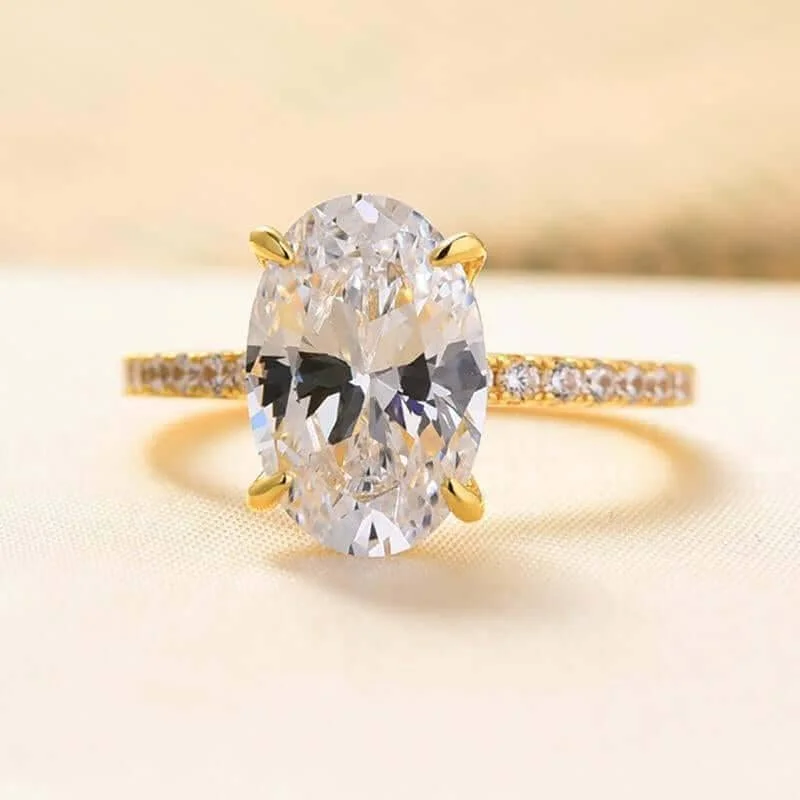 romantic diamond engagement rings-3.50ct Oval Cut Simulated Diamond Yellow Gold Engagement Ring