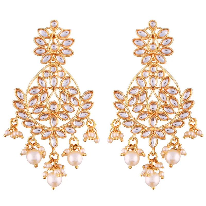 wedding earrings for women-Etnico Gold Plated Zinc Alloy Kundan Stone Earrings For Women's, Gold(E2465W)