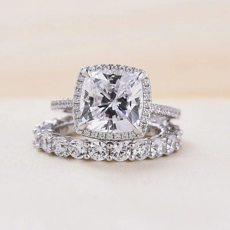 unique gemstone engagement rings-3.2 Carat Cushion Cut Halo Wedding Set