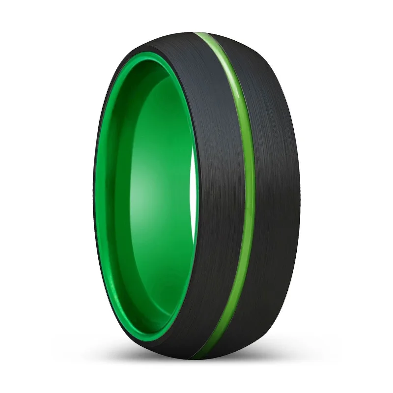 gold rings with diamonds-HURLEY | Green Ring, Black Tungsten Ring, Green Groove, Domed