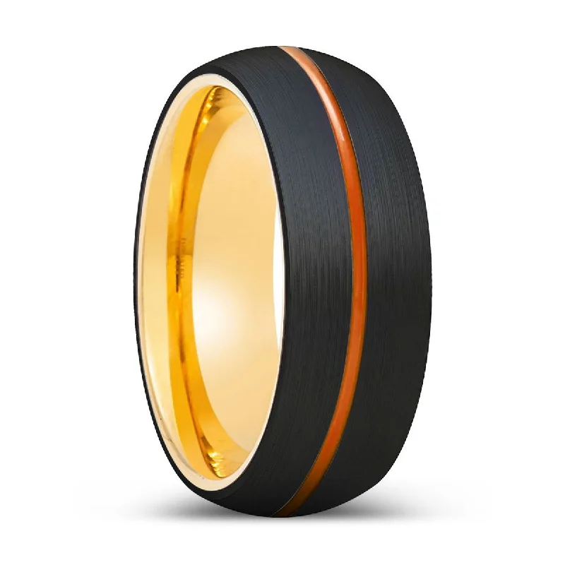 engagement rings with sapphire-MAVERICKUS | Gold Ring, Black Tungsten Ring, Orange Groove, Domed