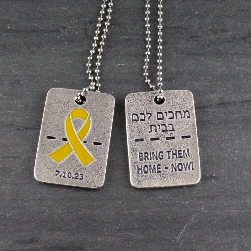 artistic necklaces for women-Yellow Ribbon Dog Tag Necklace