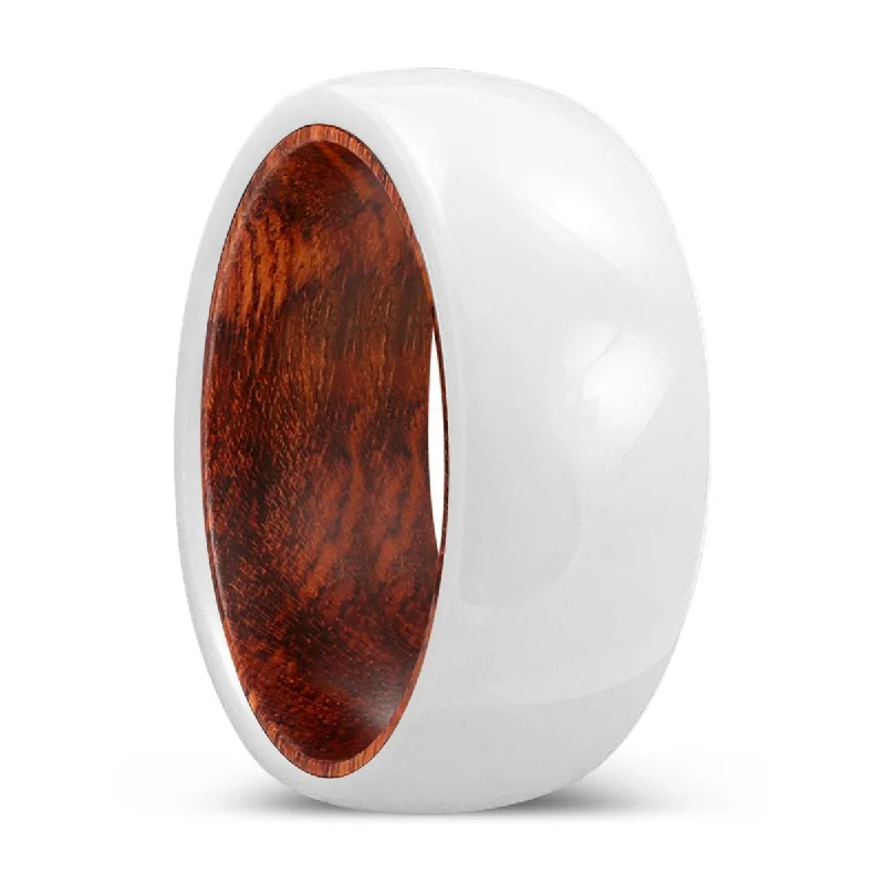 eternity rings for women-NURTURE | Snake Wood, White Ceramic Ring, Domed