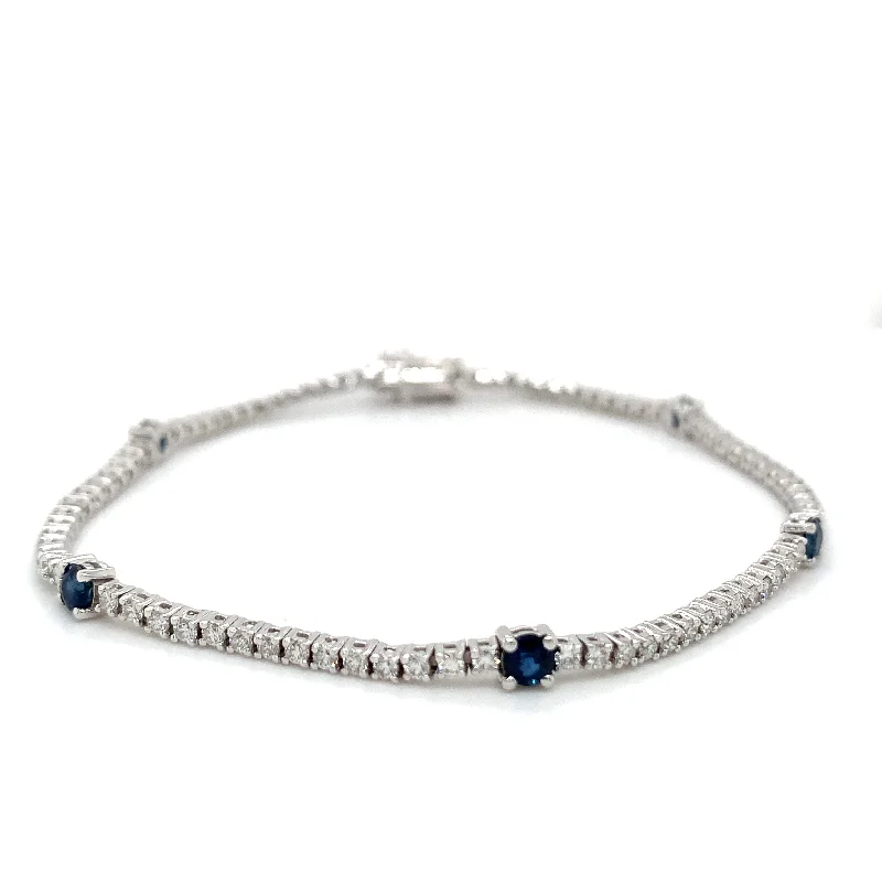 chunky bangles for women-18ct White Gold Earth Grown Sapphire And Diamond Tennis Bracelet