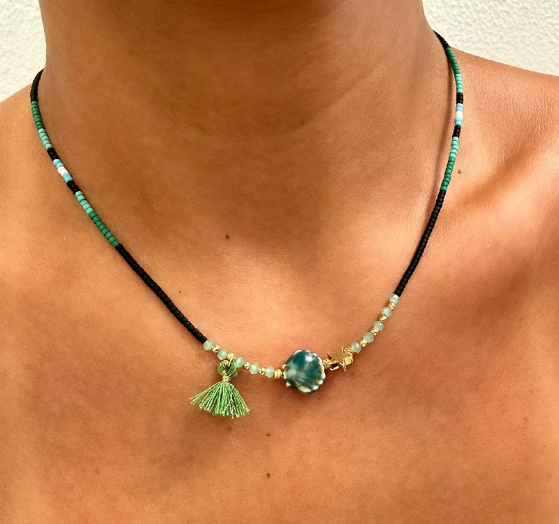 heart-shaped necklaces for women-Green Seashell Necklace