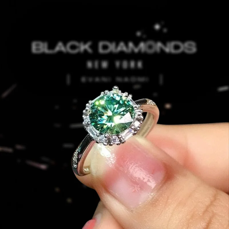 large diamond engagement rings-2.0 Ct Round Excellent Cut Green Diamond Engagement Ring