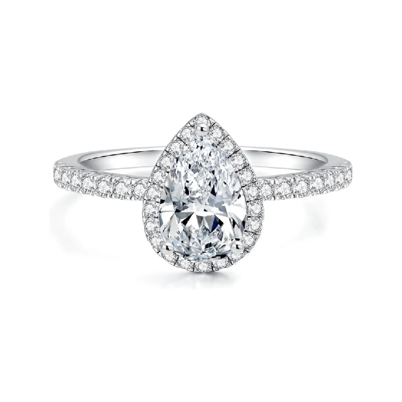 engagement rings with gemstones-2.0 Ct Pear Cut Diamond with Halo Ring