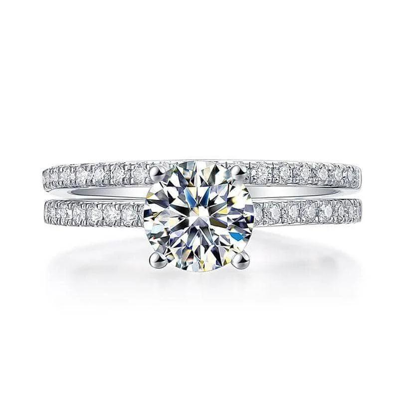 wedding sets with engagement rings-1ct Round Brilliant Diamond Ring Set